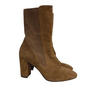 Stuart Weitzman Fifer 80 Brown Suede Block Heel Ankle Boots Pointed Toe 11 B